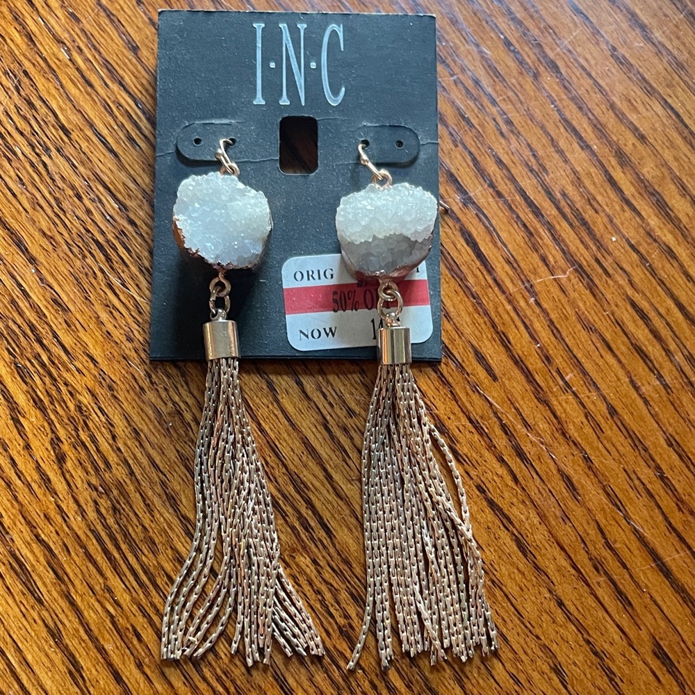 INC International Concepts Gold and Cream Tassel Earrings
